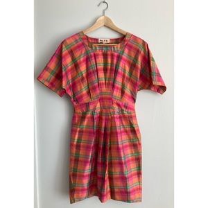 Marni Pink & Orange Plaid Silk Dress 36